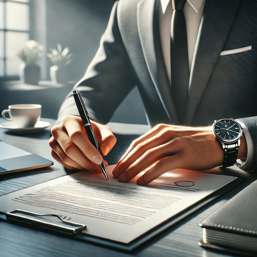 a person signing a document